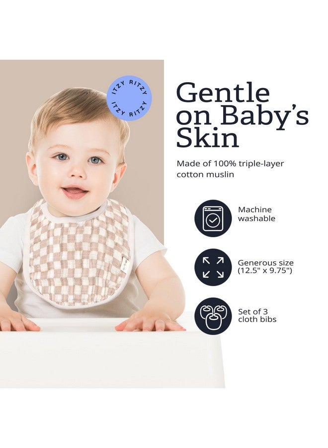 Itzy Ritzy Set of 3 Baby Bibs - Ultra-Soft Adjustable Infant & Toddler Bibs Made of Triple-Layer Cotton Muslin, Ideal for Drooling, Teething, & Eating -3 Stylish, Coordinating Prints (Checkerboard) - Image 4