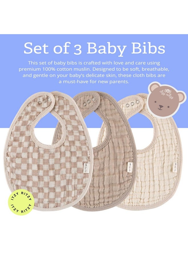 Itzy Ritzy Set of 3 Baby Bibs - Ultra-Soft Adjustable Infant & Toddler Bibs Made of Triple-Layer Cotton Muslin, Ideal for Drooling, Teething, & Eating -3 Stylish, Coordinating Prints (Checkerboard) - Image 2