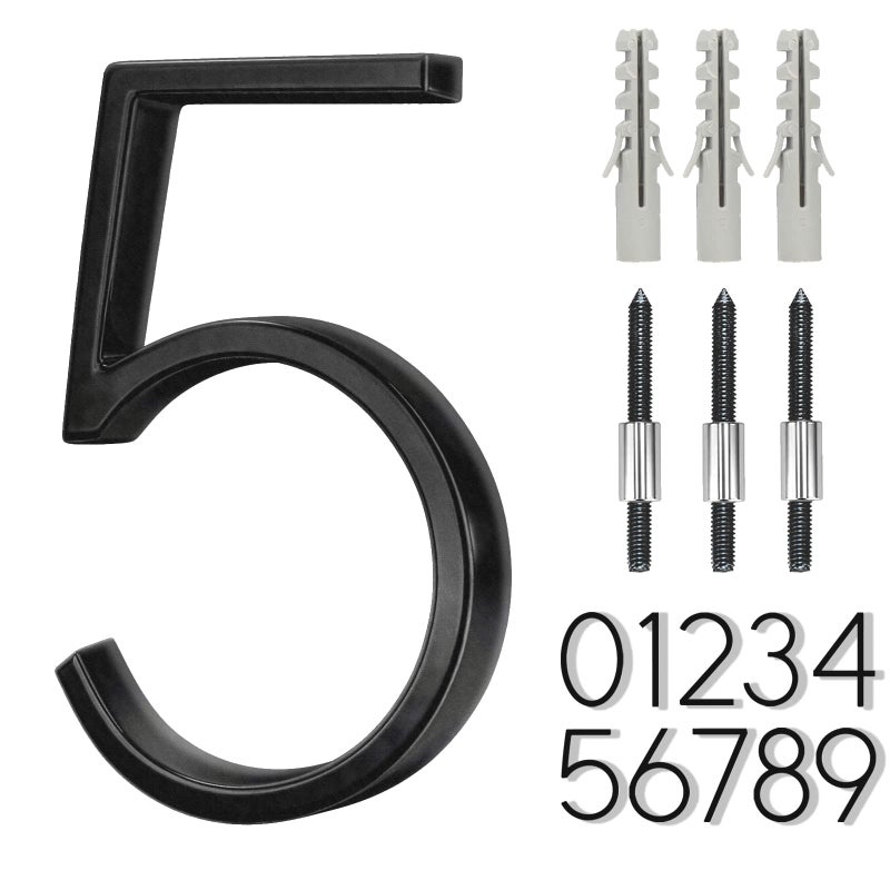 BVNUD 5 Inch Stainless Steel Floating House Number, Metal Modern House Numbers, for Outdoor Mailbox Yard Home Wall DoorGarage Gate with Nail Kit, Coated Black, 911 Visibility Signage - Image 1