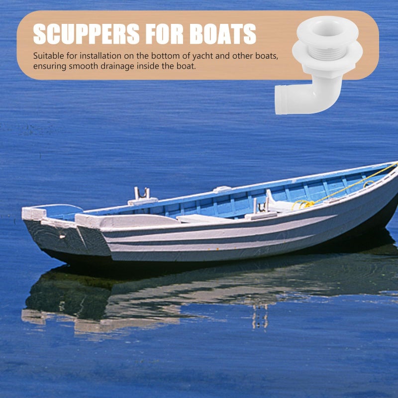 Boat Scupper Drain Fitting 90 Degree White Plastic Marine Deck Bilge Water Outlet - Image 5