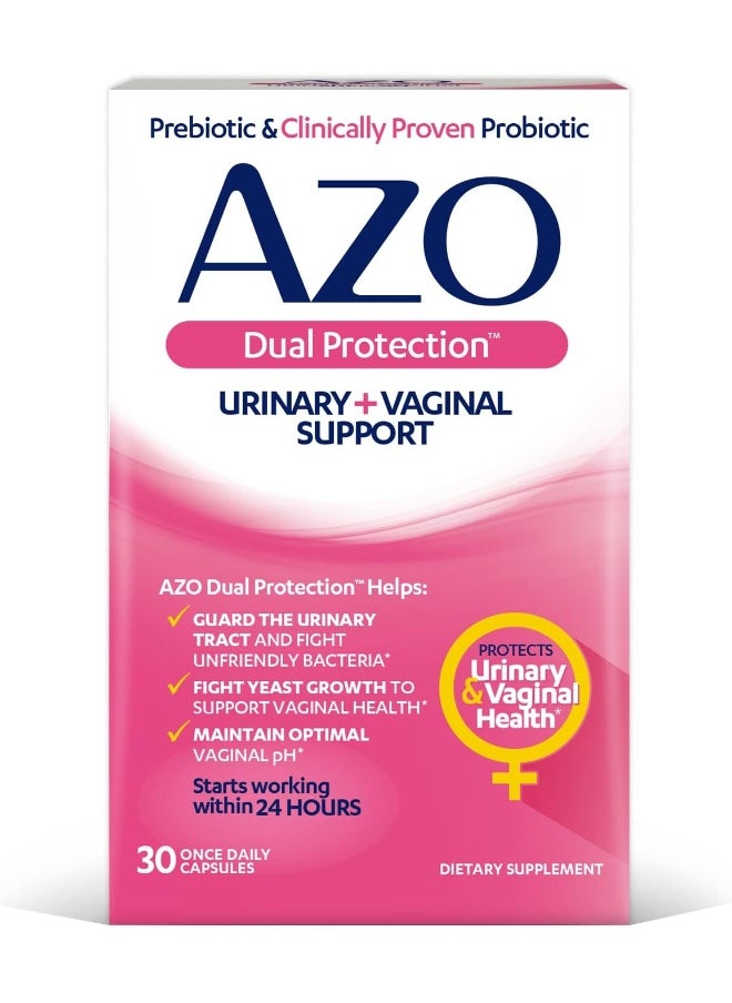 AZO Dual Protection | Urinary + Vaginal Support* | Prebiotic Plus Clinically Proven Women'S Probiotic | Starts Working Within 24 Hours | Non-Gmo | 30 Count  - Image 1