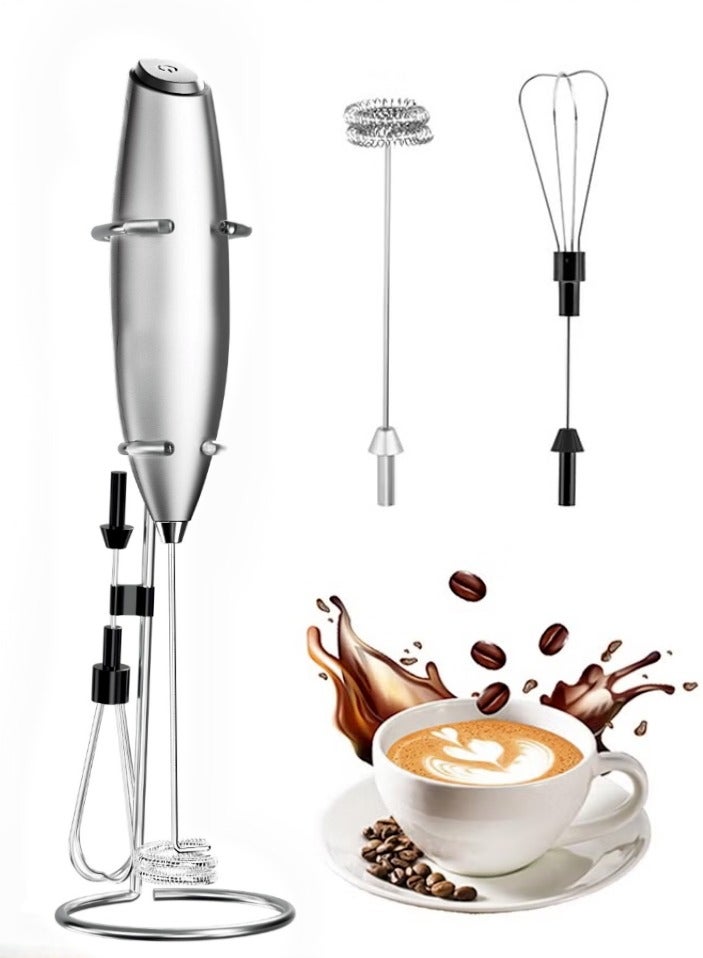 JoyousSto 2 in 1 Double Whisk Milk Frother Milk Frother for Coffee with Stand, Coffee Mixer, Handheld Foam Maker with Stainless Electric Whisk For Coffee, Cappuccino, Latte, Frappe, Matcha, Hot Chocolate - Image 1