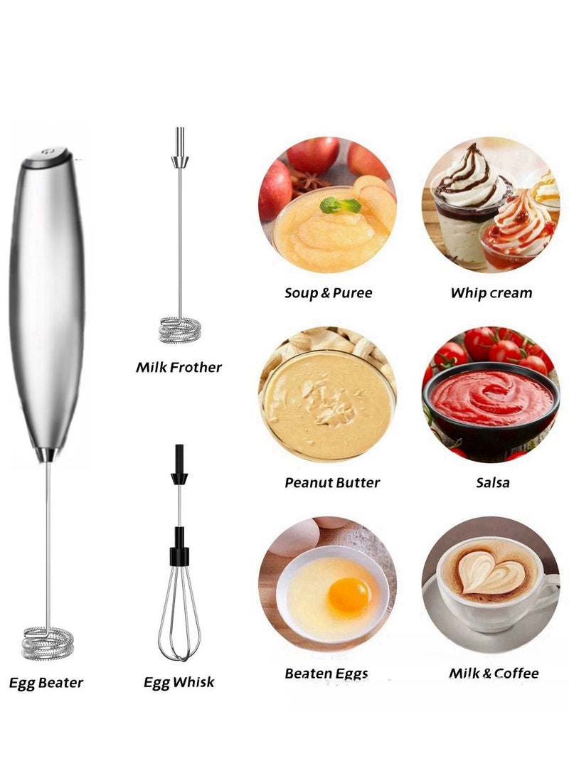JoyousSto 2 in 1 Double Whisk Milk Frother Milk Frother for Coffee with Stand, Coffee Mixer, Handheld Foam Maker with Stainless Electric Whisk For Coffee, Cappuccino, Latte, Frappe, Matcha, Hot Chocolate - Image 4