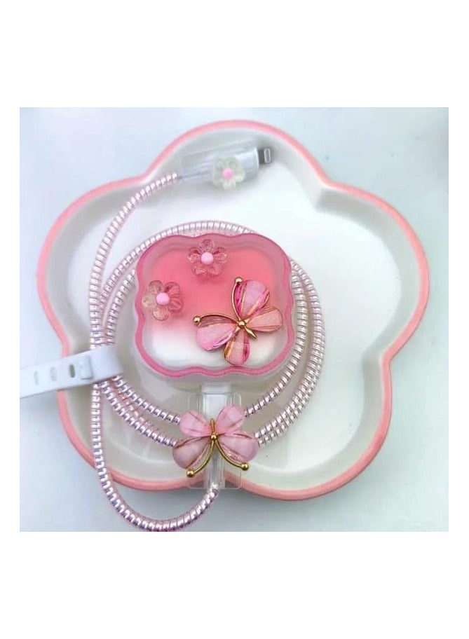 إيجيل غطاء شاحن وكابل بتصميم زهرة وفراشة جميلة لهاتف Iphone وواقي كابل الشاحن - Image 2