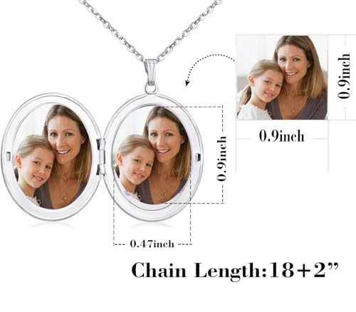 YOUFENG Oval Round Flower Locket Necklace that Holds Pictures Photo Locket Pendant Oval Silver-plated - Image 2