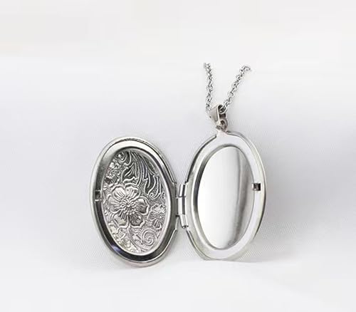 YOUFENG Oval Round Flower Locket Necklace that Holds Pictures Photo Locket Pendant Oval Silver-plated - Image 5