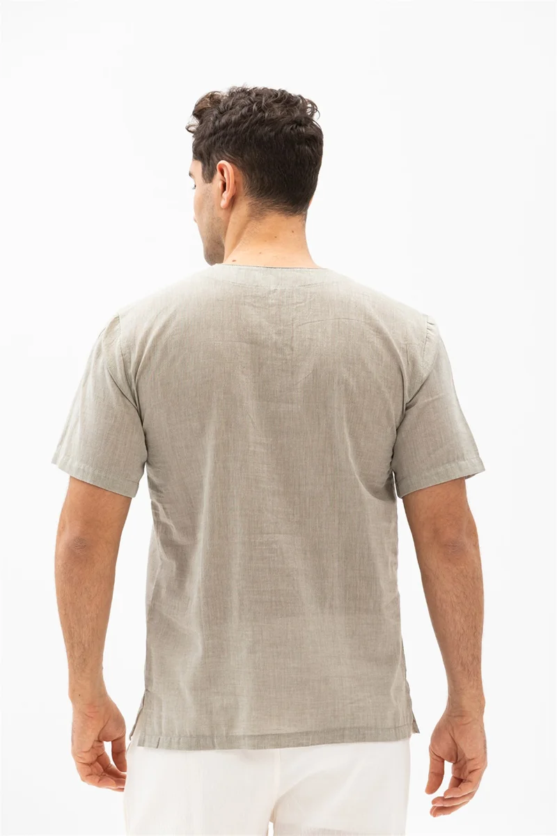 Eliş Şile Bezi Kısa Kol Şile Bezi Zımbalı Erkek Tshirt Taş 3031