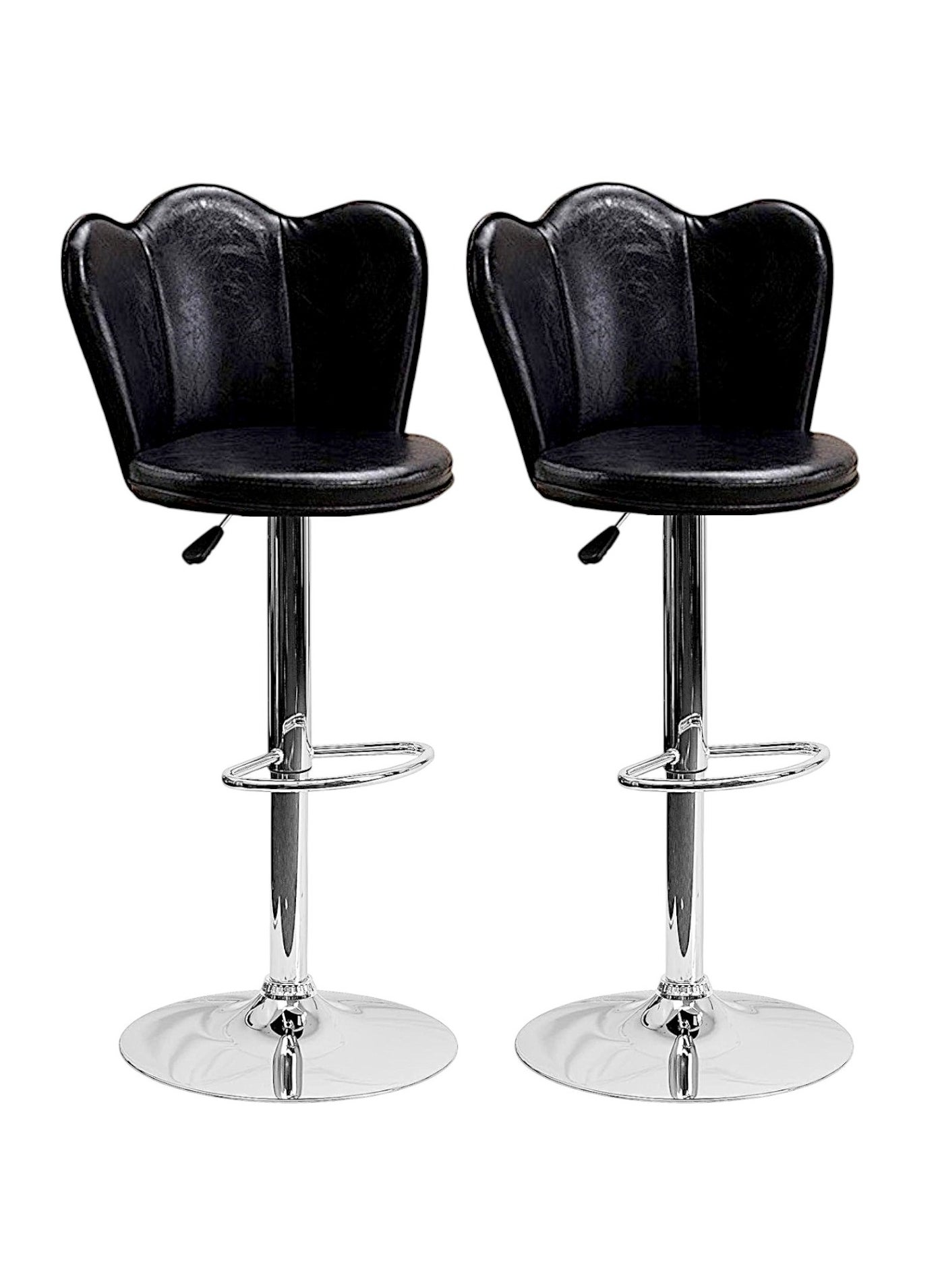 مفروشات صابر واخوانه (ذ.م.م) SBF Height Adjustable Bar Stools | Set of 2 PU Leather Swivel Chairs with Backrest and Footrest | Hydraulic Chrome Base for Kitchen & Dining, Black 