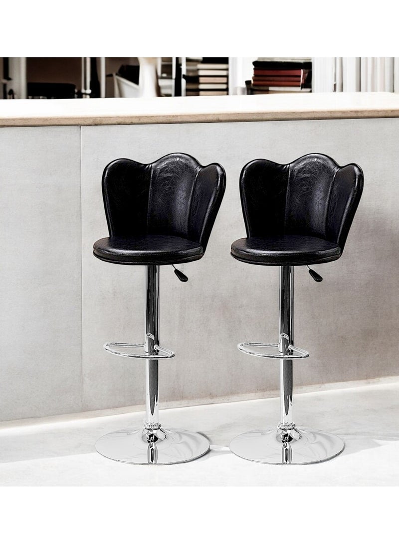 مفروشات صابر واخوانه (ذ.م.م) SBF Height Adjustable Bar Stools | Set of 2 PU Leather Swivel Chairs with Backrest and Footrest | Hydraulic Chrome Base for Kitchen & Dining, Black  - Image 2