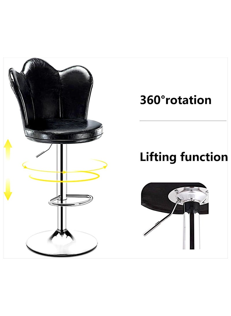 مفروشات صابر واخوانه (ذ.م.م) SBF Height Adjustable Bar Stools | Set of 2 PU Leather Swivel Chairs with Backrest and Footrest | Hydraulic Chrome Base for Kitchen & Dining, Black  - Image 4