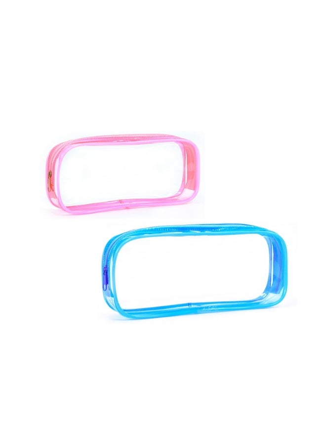 Storage Pencil Case Pen Bag Clear Case Marker Pouch Multifonction Organizer Box Transparent Case, Travel Makeup Bag/Office/College School/Gift for Adults Teen Girl Boy（blue、pink） - Image 1