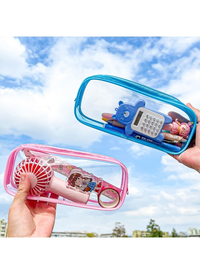 Storage Pencil Case Pen Bag Clear Case Marker Pouch Multifonction Organizer Box Transparent Case, Travel Makeup Bag/Office/College School/Gift for Adults Teen Girl Boy（blue、pink） - Image 2