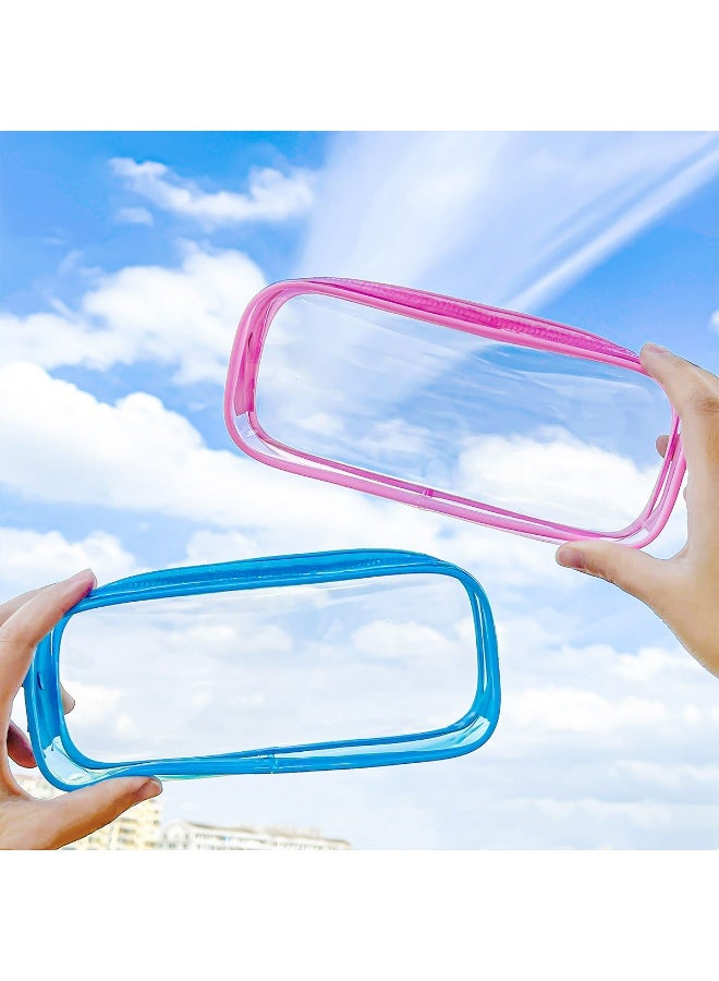 Storage Pencil Case Pen Bag Clear Case Marker Pouch Multifonction Organizer Box Transparent Case, Travel Makeup Bag/Office/College School/Gift for Adults Teen Girl Boy（blue、pink） - Image 4