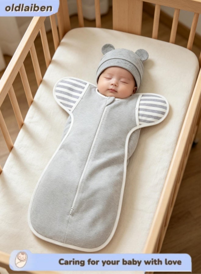 oldlaiben Baby Swaddle,Newborn Swaddle Up,Baby Sleepsack,Baby Swaddling Wrap,Infant Baby Sleeping Bag With Hat,Soft Cotton Sleep Sack,Zip-Off Wings,Improves Sleep,Snug Fit Helps Calm Startle Reflex, New Born Essentials(Grey) - Image 1