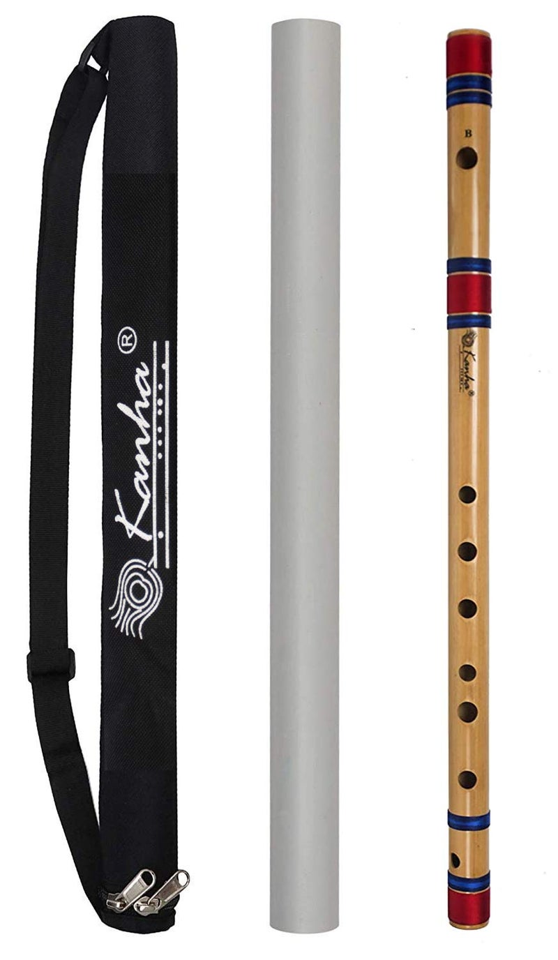 Kanha Flutes B Scale Natural Base Assam Bamboo Bansuri (Right Hand) Size 20 Inch Bansuri Right handed With Flute Cover - Image 1
