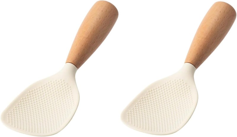 Zhuluck 2Pcs Standing Silicone Rice Spoon Paddle, Rice and Potato Servers,Household Rice Shovel Heat Resistant Anti-scalding Rice Scooper, Serving Spoons (Cream White) - Image 1