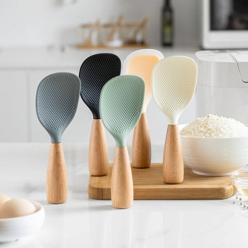Zhuluck 2Pcs Standing Silicone Rice Spoon Paddle, Rice and Potato Servers,Household Rice Shovel Heat Resistant Anti-scalding Rice Scooper, Serving Spoons (Cream White) - Image 2