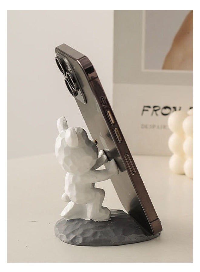 Mobile Holder,Gloomy Bear Cute Phone Stand Home Office Desk Decor Compatible with all Smartphones Resin White Kung Fu  - Image 1