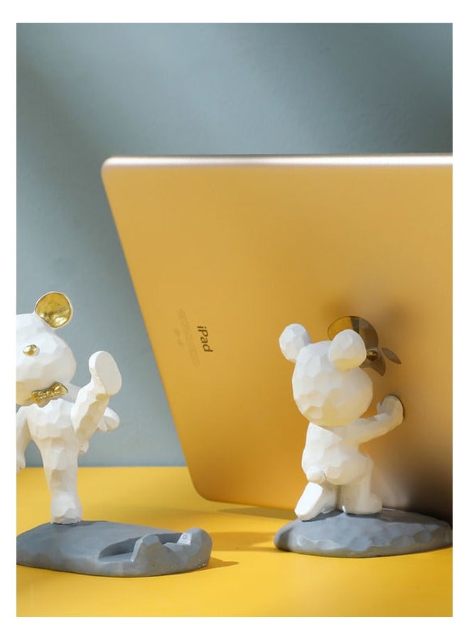 Mobile Holder,Gloomy Bear Cute Phone Stand Home Office Desk Decor Compatible with all Smartphones Resin White Kung Fu  - Image 2