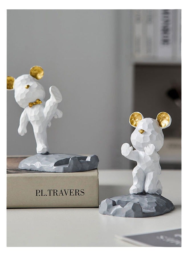 Mobile Holder,Gloomy Bear Cute Phone Stand Home Office Desk Decor Compatible with all Smartphones Resin White Kung Fu  - Image 5