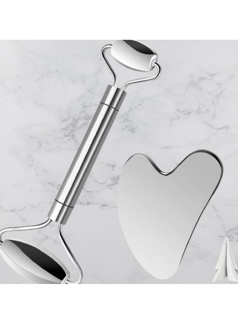 مجموعة أدوات كاشط الغوا شا المصنوعة من الفولاذ المقاوم للصدأ النقي وأداة تدليك الوجه للوجه والعين والرقبة - Image 1