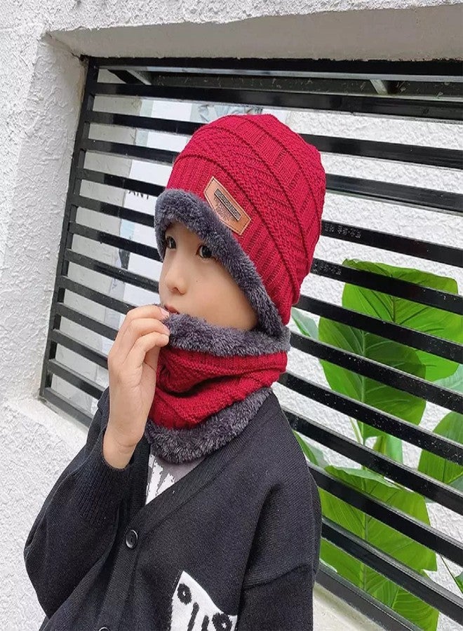 EMPOISON Kids Warm Winter Beanie Hat & Scarf Set for Boys Girls. Stylish Knit Skull Cap with Fleece Lining, Cold Snow Knit Cap, Air Proof Cap, Ear Warmer cap, for for 8 Years and Up (Maroon) - Image 3