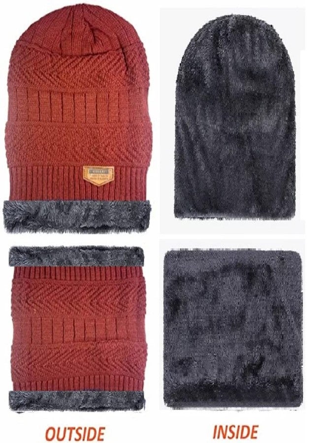 EMPOISON Kids Warm Winter Beanie Hat & Scarf Set for Boys Girls. Stylish Knit Skull Cap with Fleece Lining, Cold Snow Knit Cap, Air Proof Cap, Ear Warmer cap, for for 8 Years and Up (Maroon) - Image 4