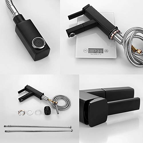 KAIYING Bathroom Sink Faucet with Pull Out Sprayer, Single Handle Basin Mixer Tap for Hot and Cold Water, Lavatory Pull Down Sink Faucet with Rotating Spout (Regular, Black) - Image 5