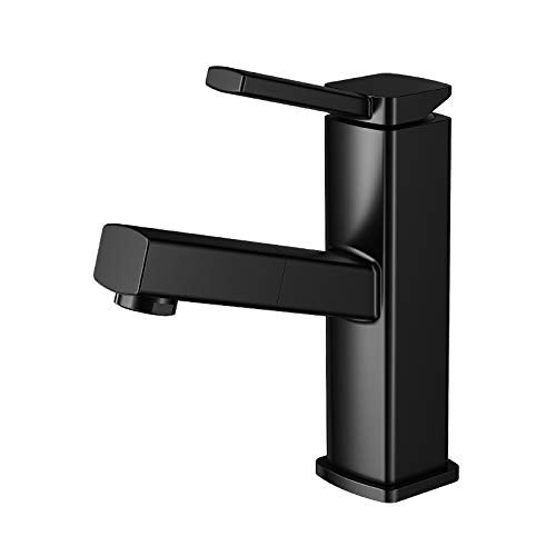 KAIYING Bathroom Sink Faucet with Pull Out Sprayer, Single Handle Basin Mixer Tap for Hot and Cold Water, Lavatory Pull Down Sink Faucet with Rotating Spout (Regular, Black) - Image 4