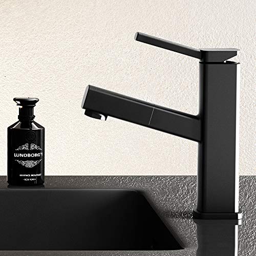 KAIYING Bathroom Sink Faucet with Pull Out Sprayer, Single Handle Basin Mixer Tap for Hot and Cold Water, Lavatory Pull Down Sink Faucet with Rotating Spout (Regular, Black) - Image 2