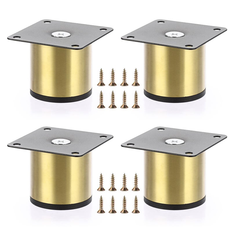 OwnMy 4PCS 2 Inch Stainless Steel Furniture Legs Feets Metal Cabinet Desk Legs Golden Round Metal Furniture Risers Coffee Table Replacement Legs Heavy Duty Sofa Legs TV Stand Legs Dresser Chair Legs
