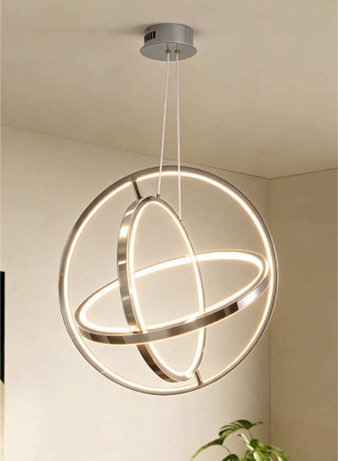 LED Pendant Light Modern warm light -Energy Saving Eye Protection-Circular Modern Chandelier - Silver, LED Lighting, Eye-Friendly and Glare-Free, Easy to Install, Elegant Home Decor Lighting for Bedrooms ,Kitchen ,Living Rooms | Stylish Chandelier, Minimalist Luxury, Modern Style, Aesthetically Pleasing Home Design Space - Image 1