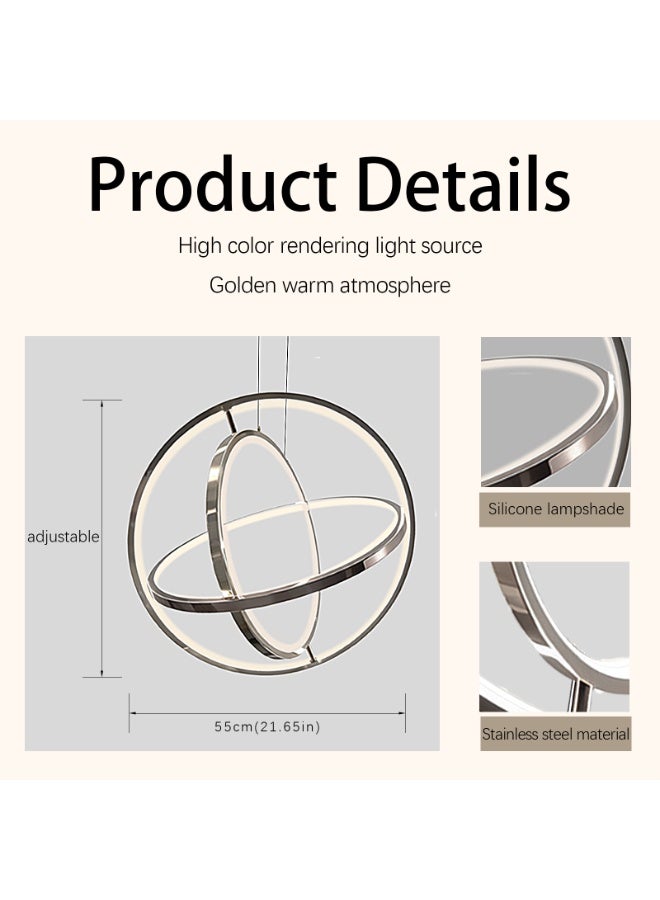 LED Pendant Light Modern warm light -Energy Saving Eye Protection-Circular Modern Chandelier - Silver, LED Lighting, Eye-Friendly and Glare-Free, Easy to Install, Elegant Home Decor Lighting for Bedrooms ,Kitchen ,Living Rooms | Stylish Chandelier, Minimalist Luxury, Modern Style, Aesthetically Pleasing Home Design Space - Image 2