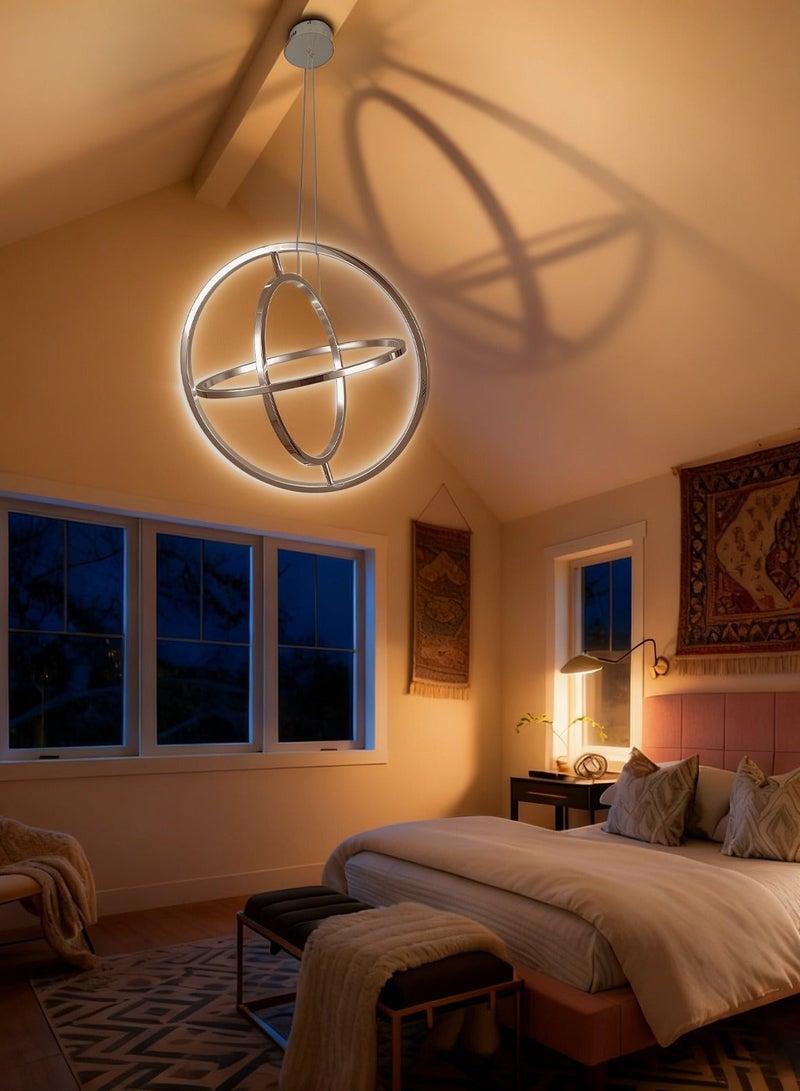 LED Pendant Light Modern warm light -Energy Saving Eye Protection-Circular Modern Chandelier - Silver, LED Lighting, Eye-Friendly and Glare-Free, Easy to Install, Elegant Home Decor Lighting for Bedrooms ,Kitchen ,Living Rooms | Stylish Chandelier, Minimalist Luxury, Modern Style, Aesthetically Pleasing Home Design Space - Image 3