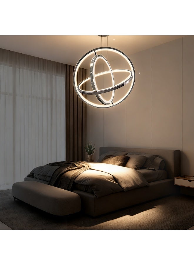 LED Pendant Light Modern warm light -Energy Saving Eye Protection-Circular Modern Chandelier - Silver, LED Lighting, Eye-Friendly and Glare-Free, Easy to Install, Elegant Home Decor Lighting for Bedrooms ,Kitchen ,Living Rooms | Stylish Chandelier, Minimalist Luxury, Modern Style, Aesthetically Pleasing Home Design Space - Image 4