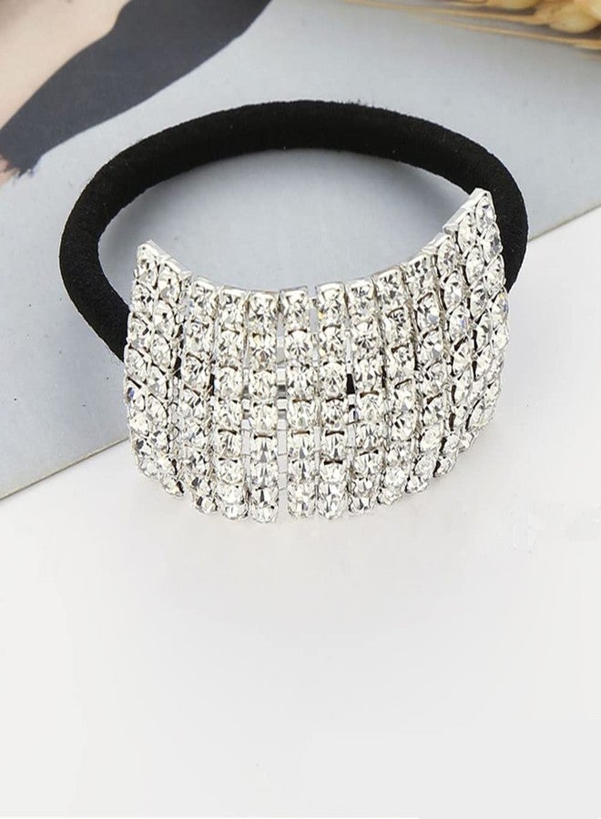 Ruihfas 4Pcs Rhinestone Glitter Scrunchies Ponytail Holder Hair Cuffs Stretchy Elastic Hair Tie Band Accessories Headband (Silver Style 1) - Image 5