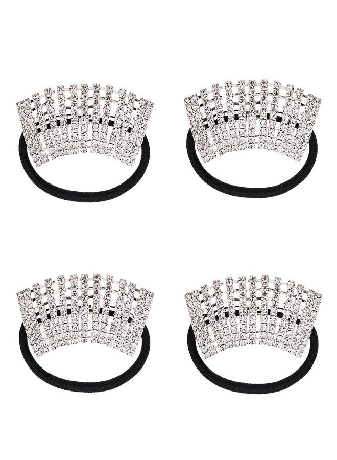 Ruihfas 4Pcs Rhinestone Glitter Scrunchies Ponytail Holder Hair Cuffs Stretchy Elastic Hair Tie Band Accessories Headband (Silver Style 1) - Image 1