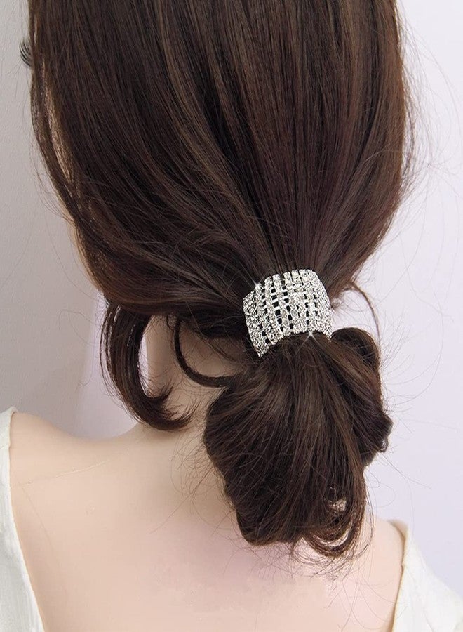 Ruihfas 4Pcs Rhinestone Glitter Scrunchies Ponytail Holder Hair Cuffs Stretchy Elastic Hair Tie Band Accessories Headband (Silver Style 1) - Image 2