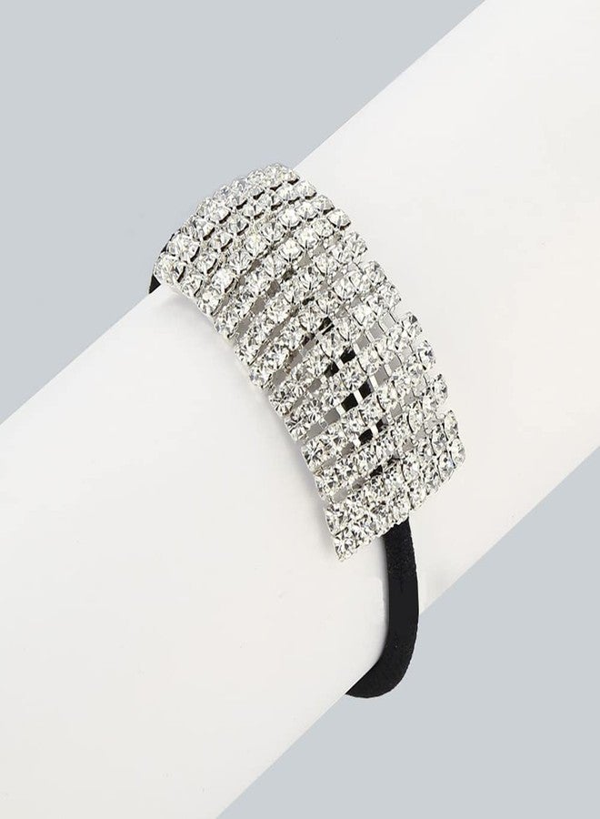 Ruihfas 4Pcs Rhinestone Glitter Scrunchies Ponytail Holder Hair Cuffs Stretchy Elastic Hair Tie Band Accessories Headband (Silver Style 1) - Image 3