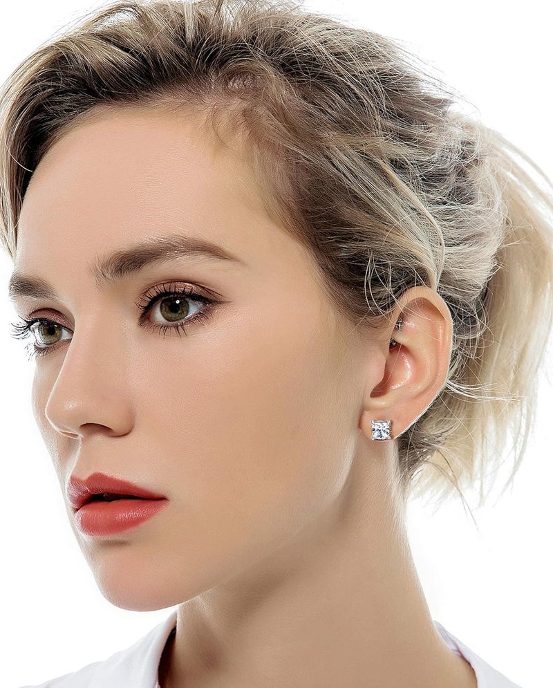 Tornito 6-7 Pairs 20G Stainless Steel Stud Earrings Round Square Cubic Zirconia Earring Set For Men Women 2MM-8MM - Image 4