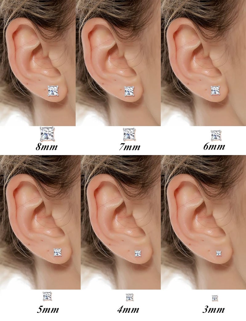 Tornito 6-7 Pairs 20G Stainless Steel Stud Earrings Round Square Cubic Zirconia Earring Set For Men Women 2MM-8MM - Image 2