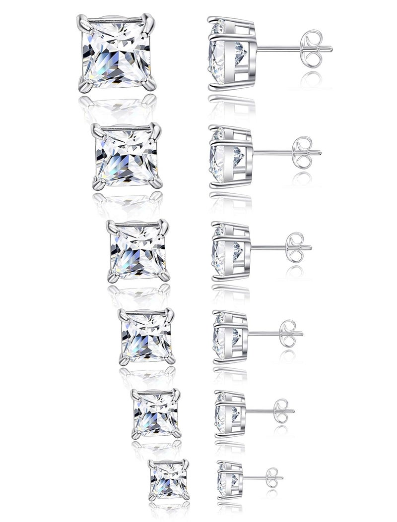 Tornito 6-7 Pairs 20G Stainless Steel Stud Earrings Round Square Cubic Zirconia Earring Set For Men Women 2MM-8MM - Image 1