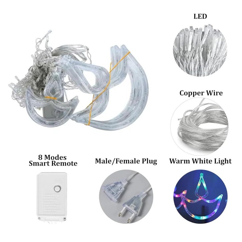 Chronos Diya Curtain Lights 12 Diya Hanging Light with 8 Flashing Modes Decoration for Diwali Mandir Home Office Multi Pixel LED - Image 5