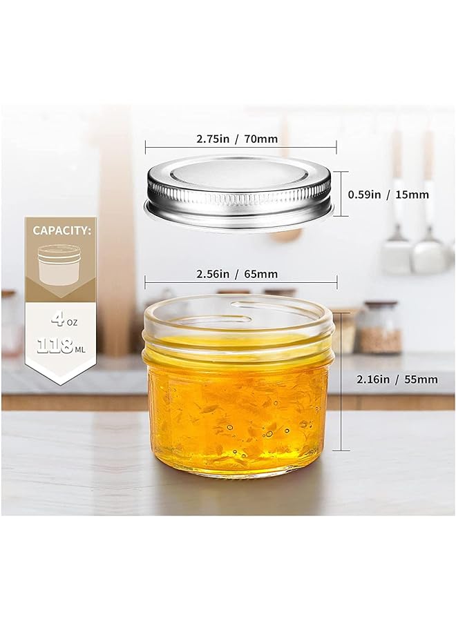 فوفو برطمانات زجاجية بغطاء سعة 4 أونصة، برطمانات ماسون صغيرة ذات فوهة واسعة، برطمانات تعليب صغيرة للعسل والمربى والهلام وأطعمة الأطفال وهدايا الزفاف وهدايا الاستحمام وبرطمانات التوابل للمطبخ والمنزل، مجموعة من 12 قطعة - Image 2