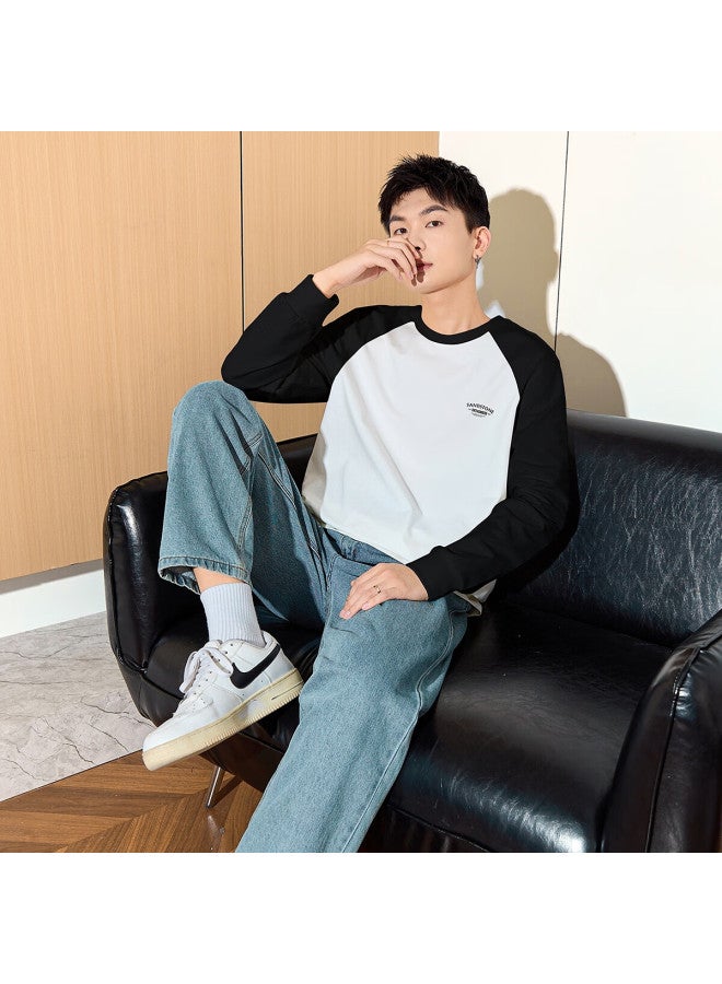 Tonlion Spring Men's Printed Contrast Color Raglan Sleeve Long-sleeve T-shirt, White, L - Image 4