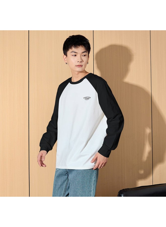 Tonlion Spring Men's Printed Contrast Color Raglan Sleeve Long-sleeve T-shirt, White, L - Image 1