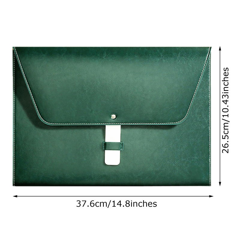 Yufocusqc PU Leather A4 File Folder Large Document Holder Waterproof Envelope Folder Case with Handmade Closure (Green) - Image 2
