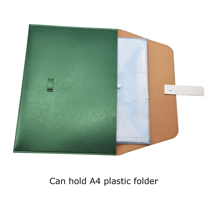Yufocusqc PU Leather A4 File Folder Large Document Holder Waterproof Envelope Folder Case with Handmade Closure (Green) - Image 5