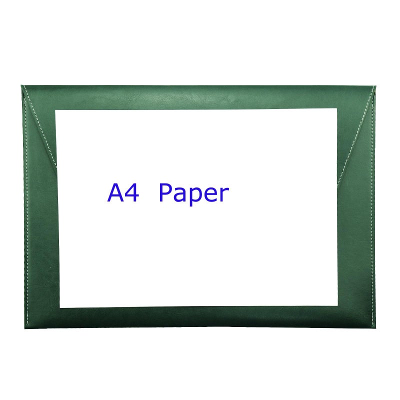 Yufocusqc PU Leather A4 File Folder Large Document Holder Waterproof Envelope Folder Case with Handmade Closure (Green) - Image 4