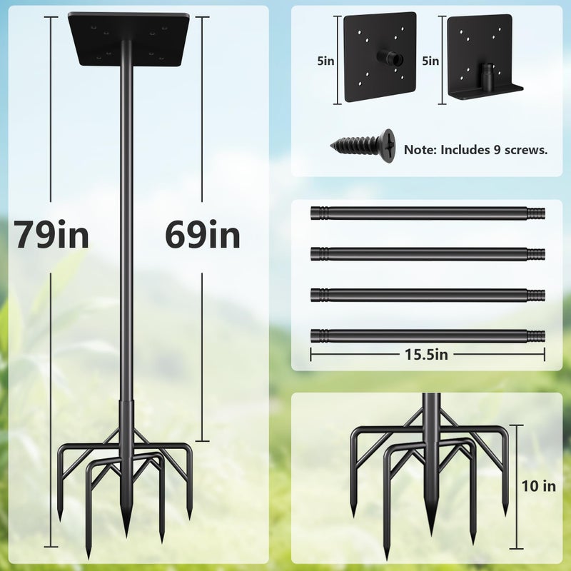 RINLAIN Bird Feeder Pole Kit, 79 Inch Bird House Pole for Outdoors Heavy Duty,5 Base Prongs Adjustable Birds Feeder Stand for House - Image 2